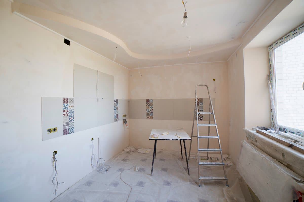 Interior during post-construction cleanup